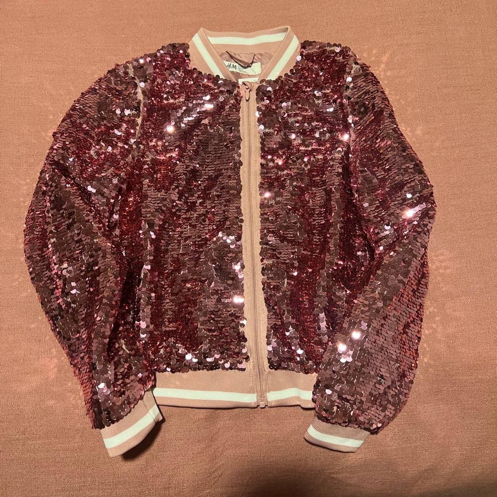 Pink Sequin Bomber w/ Unicorn Detail